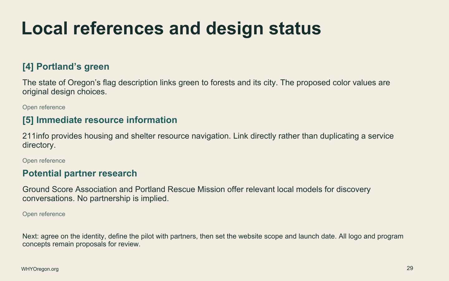 WHYOregon local references and design status